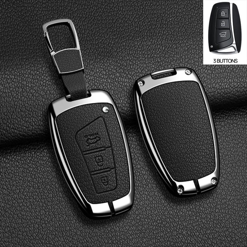 

Styling Mouldings Zinc Alloy Leather Car Key Case Cover Fob For Hyundai Grandeur HG Sedan Santa Fe 3DM Grand SantaFe 2018 IX45 E