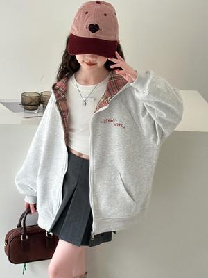 Girls' Plaid Zipper Jacket - Fashionable Spring/Autumn Hoodie Cardigan 2025