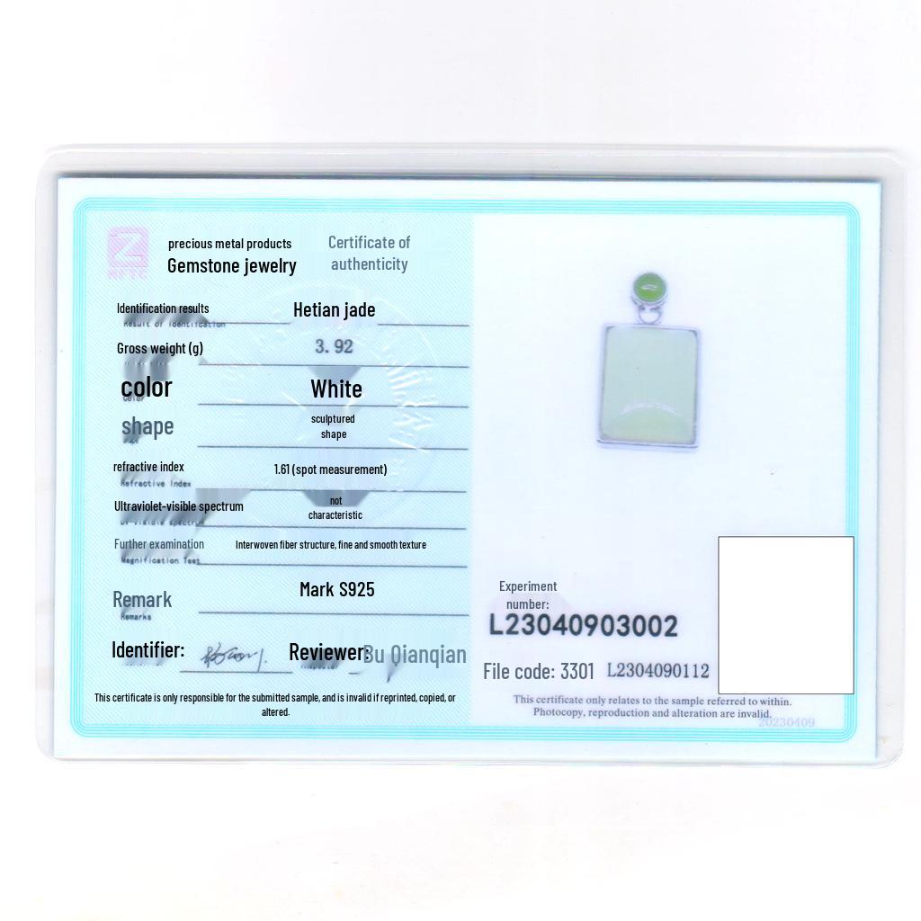 

Женский ретро этнический кулон из нефрита с сертификатом - амулет из стерлингового серебра 925 пробы и нефрита Хэтянь 925 Sterling Silver