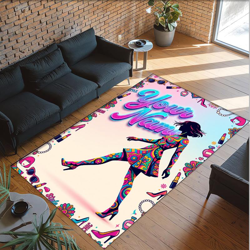 Decorative Artwork Theme Crystal Velvet Rug Personalized Custom Name Text Soft Floor Mat Home Decor