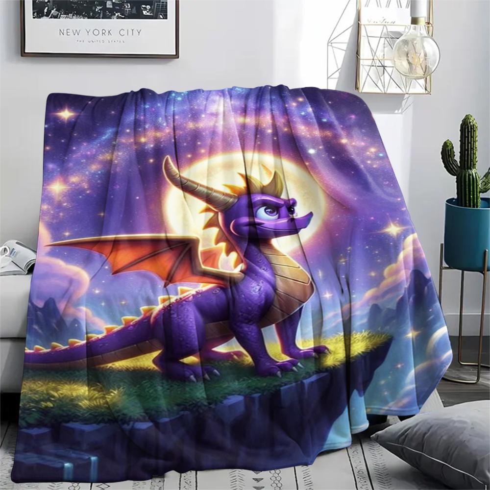 1PC Spyro the Dragon Print Flannel Blanket, High Quality Comfortable for All Seasons, Home Decor, Warmth and Comfort, Perfect for Christmas Gifts