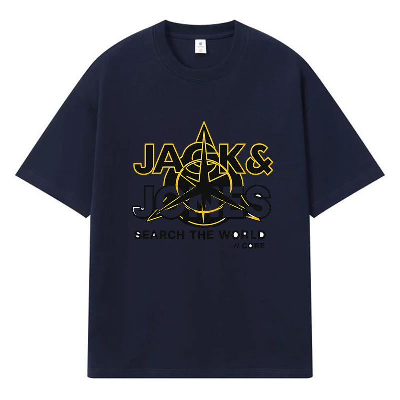 2026 Printed Graphic Jacks & Jones Logo Y2k Harajuku Streetwear 100% Cotton T Shirt Casual Oversized Summer Men T-shirt