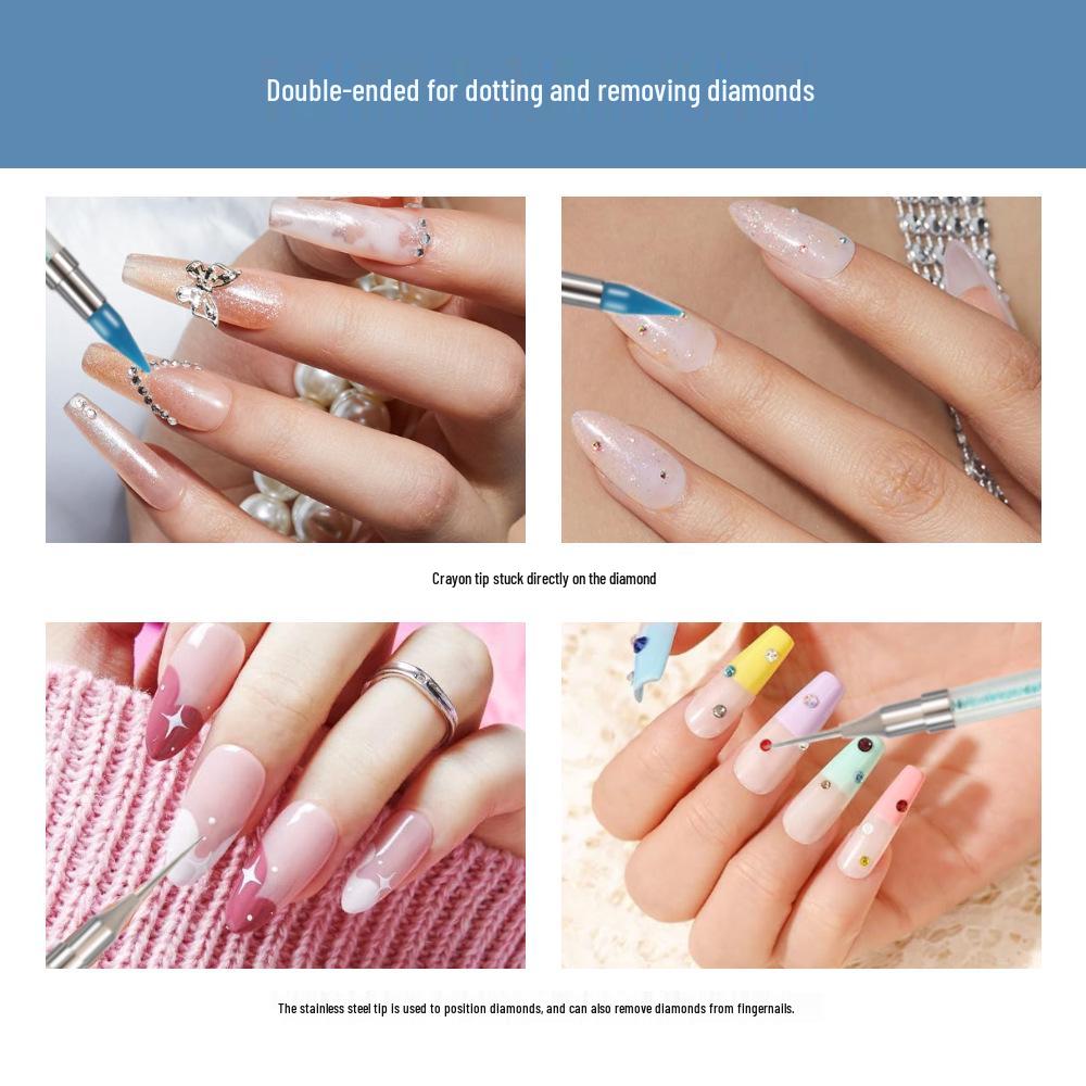 Double-Ended Rhinestone Picker Wax Pencil with Bright Silver Metal Rod and Copper Tube for Nail Art