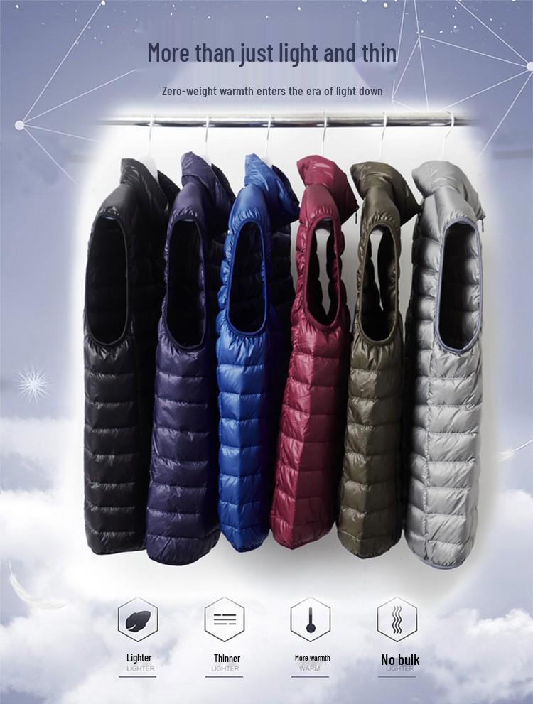 Men's Large Size Lightweight Down Vest - Stand Collar Sleeveless Jacket for Autumn/Winter