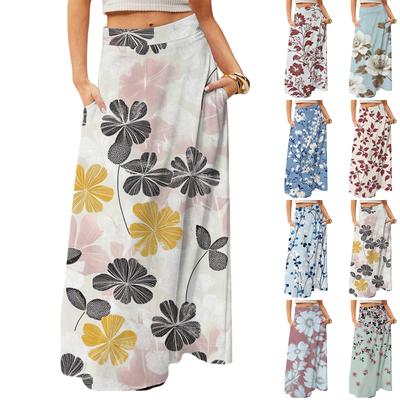Damen Fließendes Maxi-Kleid Normal Lässig Geblümt Sommer Böhmischer Rock
