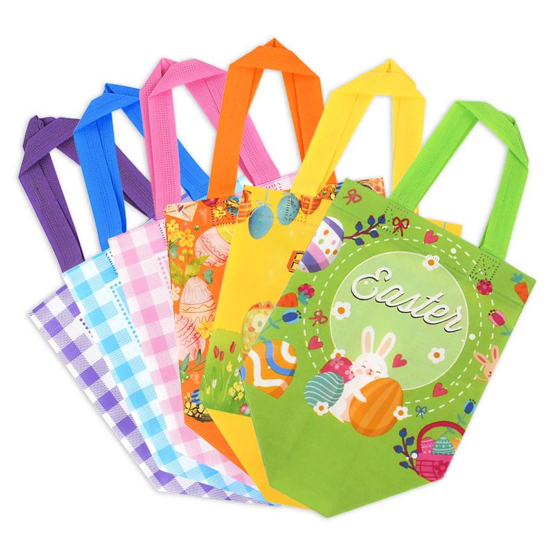 Easter Gift Bags Cute Rabbit Printed Candy Snack Tote Bag Non-Woven Egg Basket Non Woven Happy Easter Party Decoration Supplies