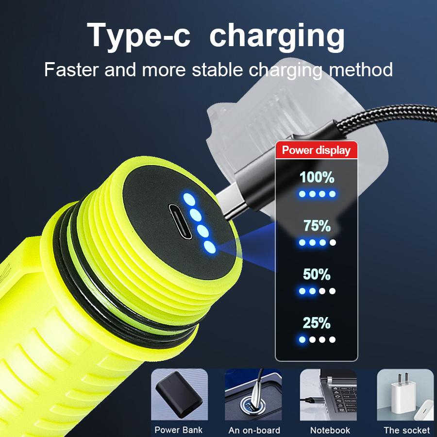 Dual Light XHP70 Dive Torch IPX8 Waterproof Professional Diving Flashlight 18650 Magnetic Slide Switch Rechargeable Scuba Lamp