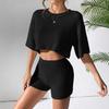 2025 Frühling Sommer Mode Crop Top T-Shirt und Shorts 2-teiliges Set Damen Lässig Sportbekleidung Set