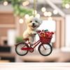 Mirror Car Acrylic Ornament Cartoon Dog Riding Bicycle Pendant For Decor Vehicle