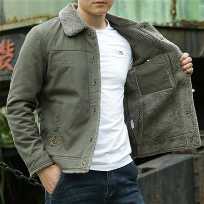 Winter Men Solid Color Warm Jacket Velvet Thick Cotton Coat Men Warm Jacket Plus Size M-6XL