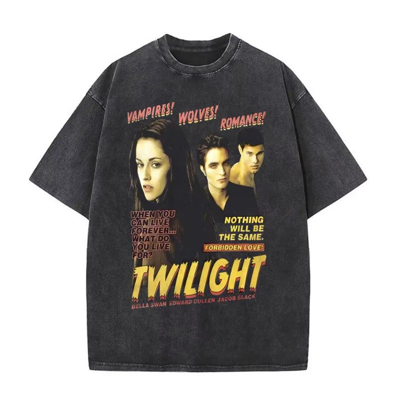 

Washed Vintage Robert Pattinson Tshirts Movie Twilight Edward Cullen Graphic T Shirt Unisex Women Cotton Casual Oversized Tshirt M