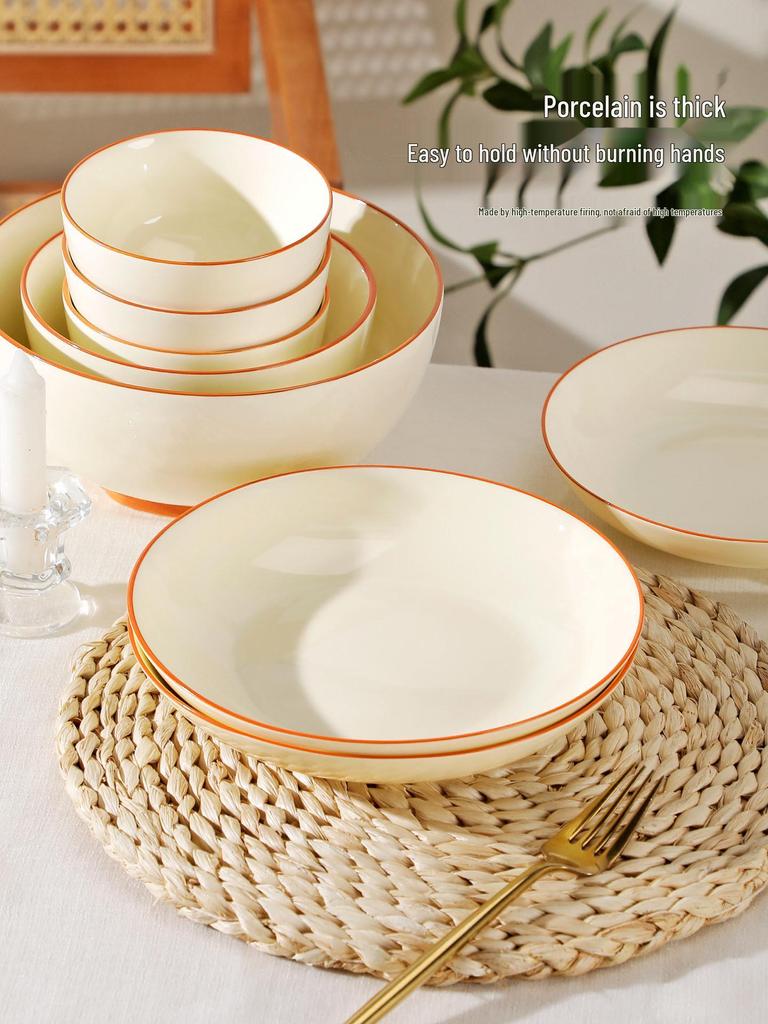 Retro Cream Style Deep Soup Plate - 2025 Underglaze Breakfast & Rice Tableware.