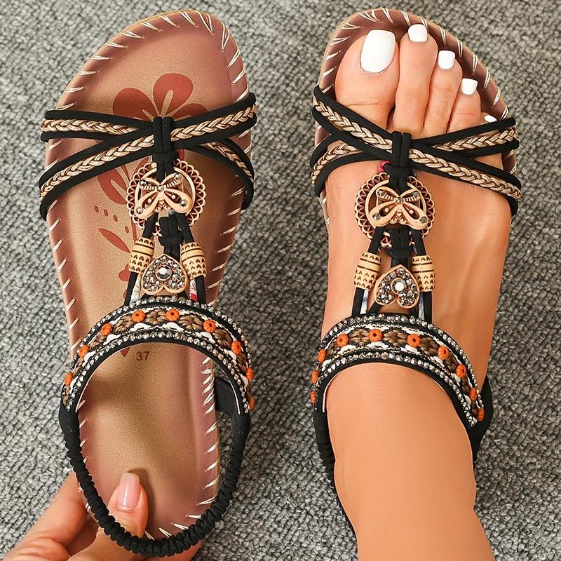 Módní dámské sandály bohémského stylu dámské ploché sandály léto 2025 Sandalias De Mujer Nové letní boty žena letní obuv dámská