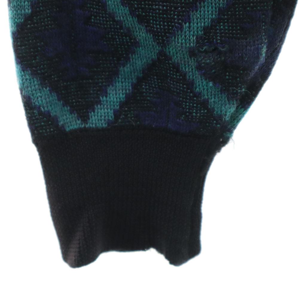 YVES SAINT LAURENT Tricots 90s Old Wool Blend Mohair Blend Argyle Pattern Long Sleeve V Neck Sweater Men's Used