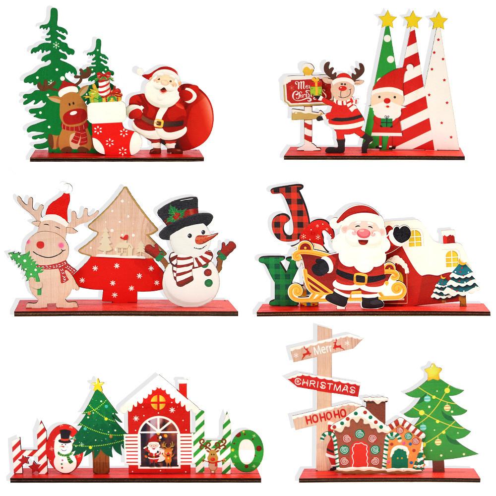 Charming Wooden Christmas Decorations Featuring Snowman Cottage And Santa Tree Design