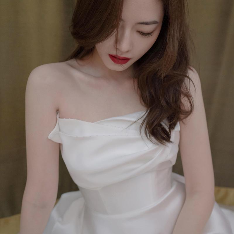 Bridal Tube Top Light Wedding Dress Simple White Satin Korean Welcome Dress Travel Photo Light Wedding Dress Mori Trailing Dress