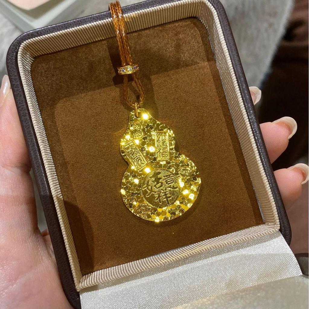 Vintage Champagne Gold Sparkle Pendant - Lucky Gourd Fu Lu Necklace for Women