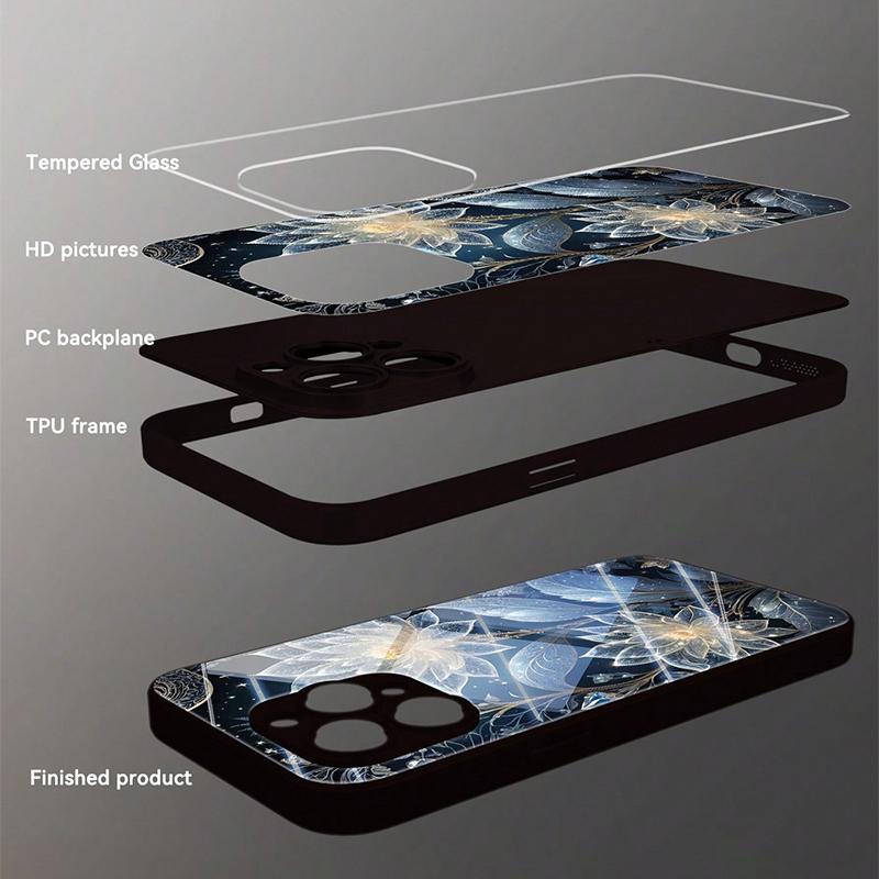 Husă de telefon din sticlă securizată cu model de floare strălucitoare Pentru iPhone 17 16 15 14 Pro Max 13 12 11 Pro 16E 17Air 7 8 Plus XR XS X