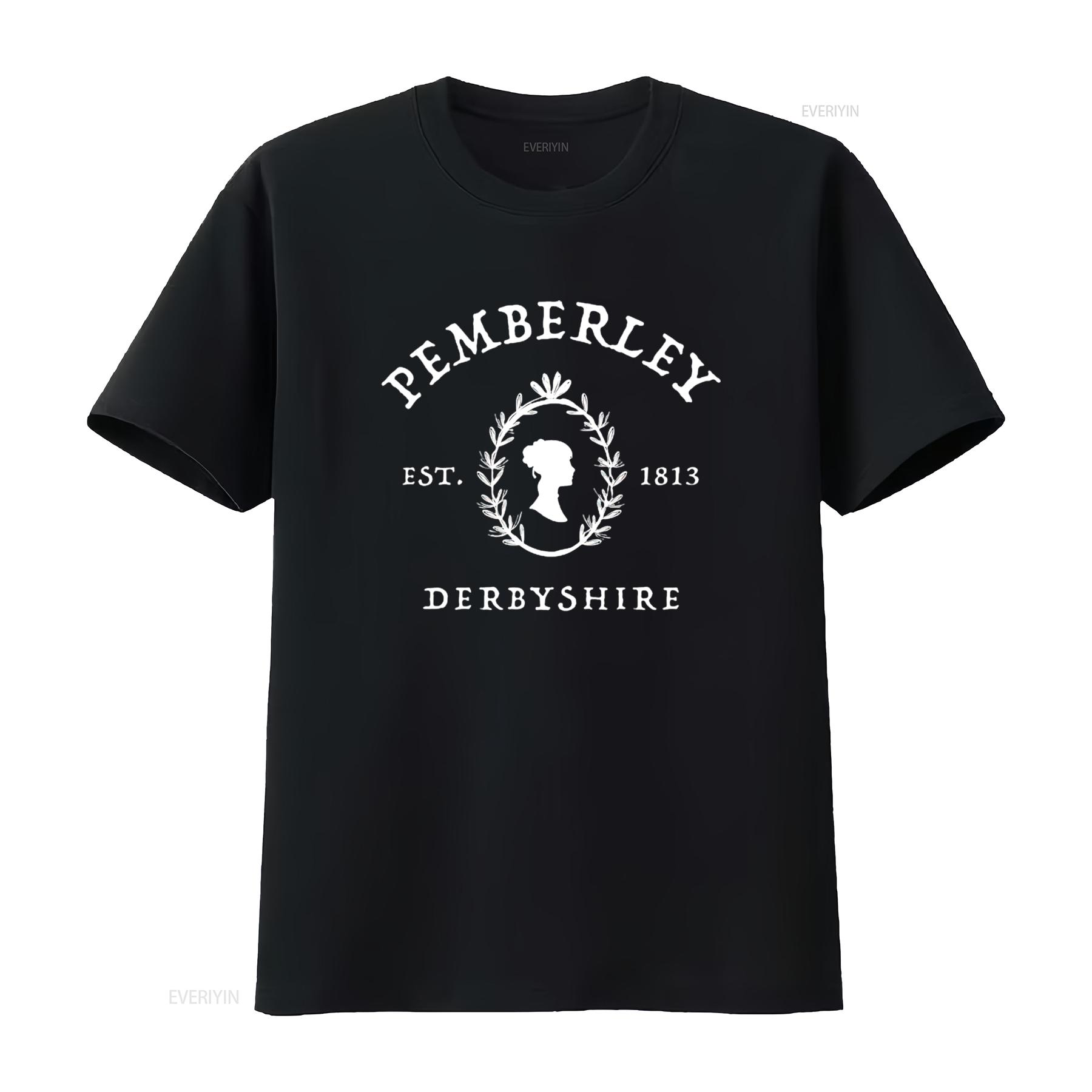

Mens Pemberley Derbyshire 1813 Pride and Prejudice Jane Austen T Shirt Black vintage Washed graphic Breathable homme 4XL