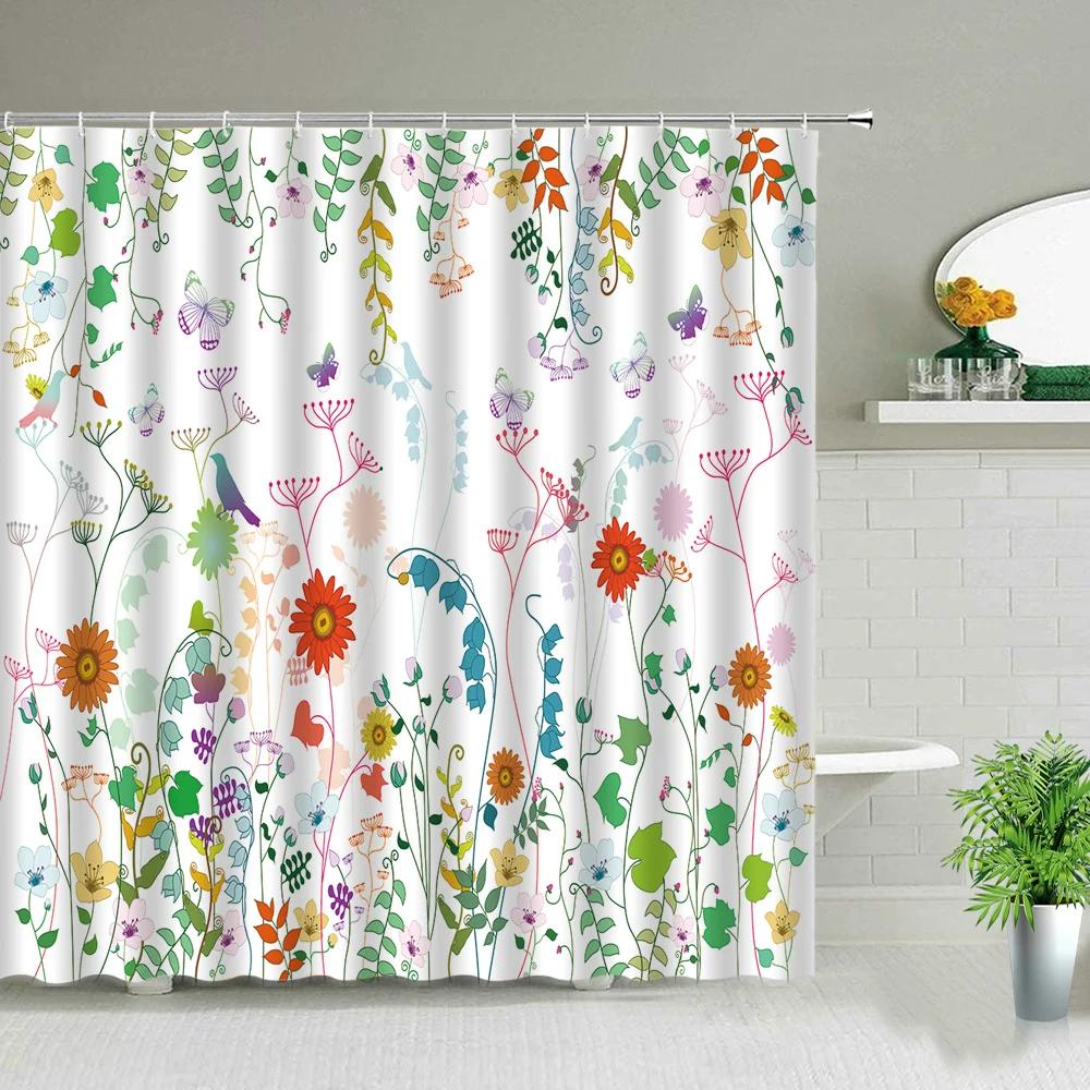 Plant Series Shower Curtain Bathroom Waterproof Polyester Fabric Cloth Curtain Dandelion Flower Print Bathtub Decor With Hooks