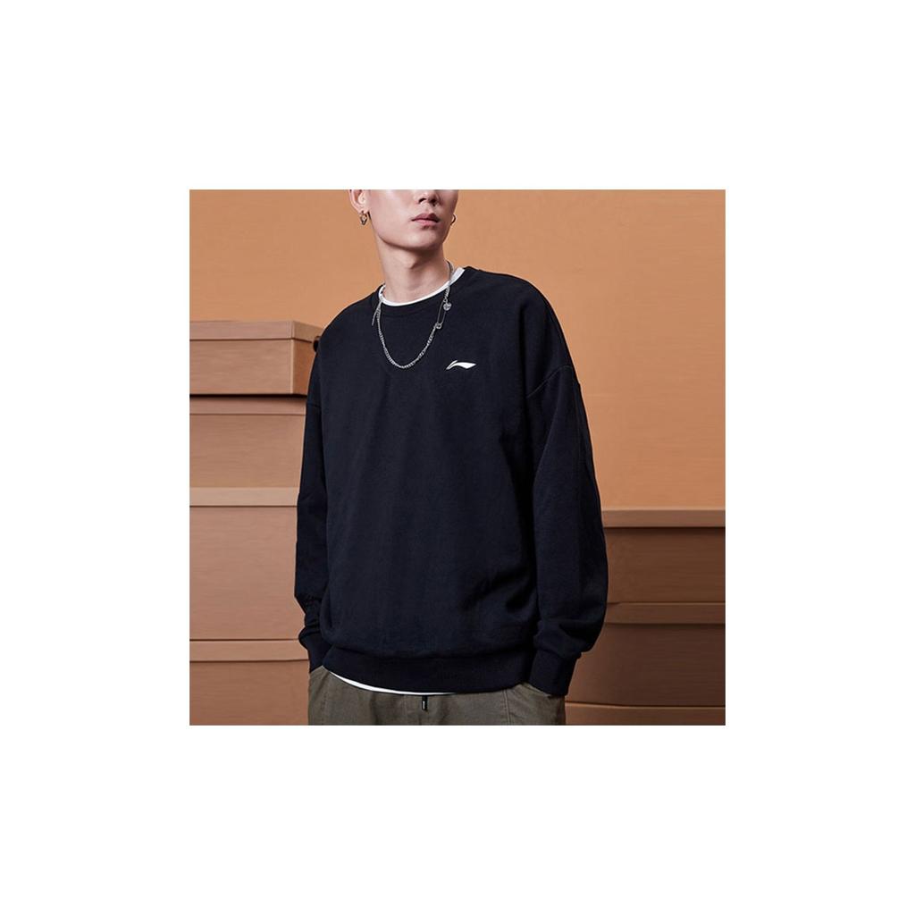 Li Ning Football Series Embroidered Logo Knitted Sports Casual Pullover Sweatshirt Men sweatshirt Black AWDRB41-1