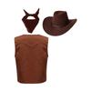 Kids Cowboy Costume Set Printed Fringe Vest Paisley Bandanna Matching Cowboy Hat Carnival Dress Up
