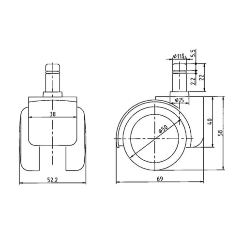 Nakabayashi OA chair option urethane casters black CA-CU01BK