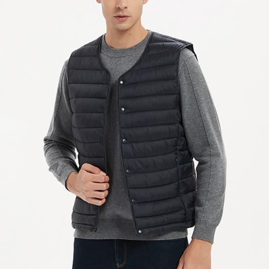 Pánská zimní vesta jednobarevná vycpaná jednořadá vesta bez rukávů teplý, výstřih do V, větruodolná zimní vesta na výlet