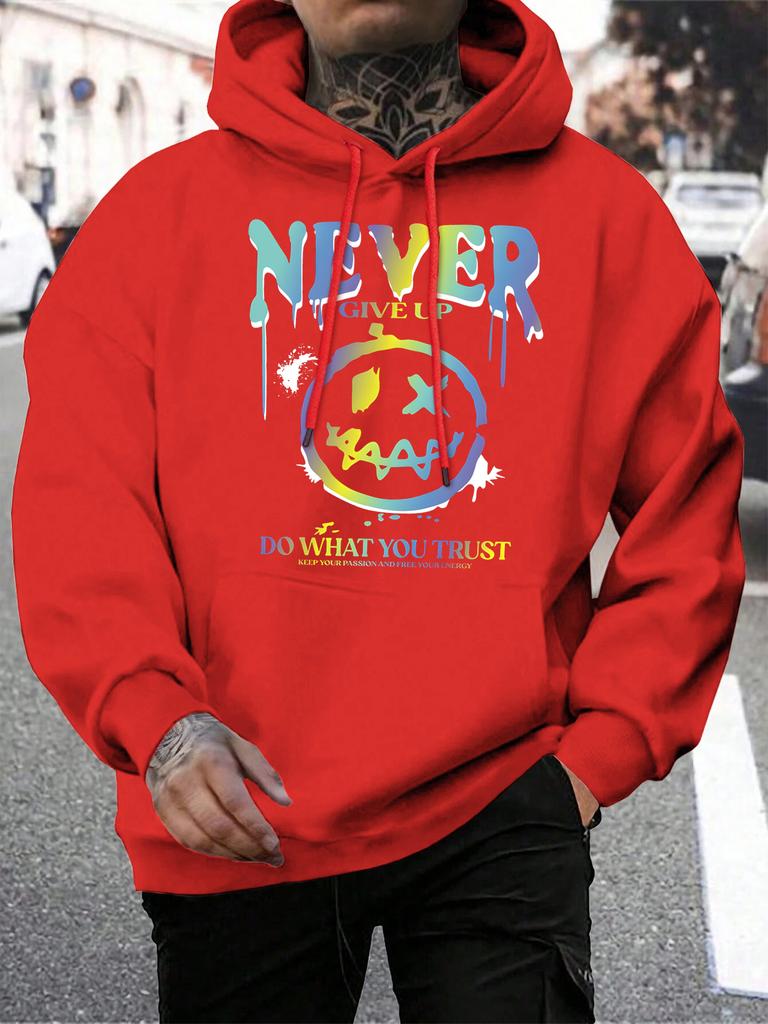 Never Give Up Gradient Letters Printing Hoodies Mens Casual Comics Clothing Loose Pocket Hoody Autumn Fleece Unisex Streetwear