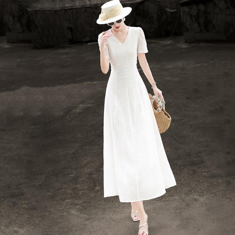 Lanser Lyocell V-Neck Pleated A-Line Dress M белый