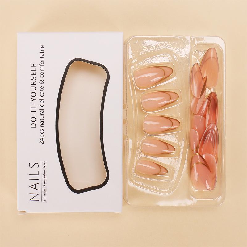 24-Piece Medium Long Gold-Edged French Water Drop False Nails Set