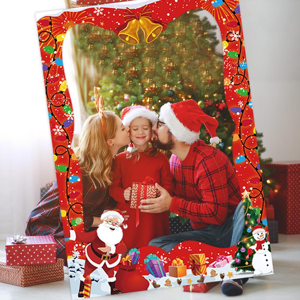 Christmas Themed Photo Props Kit With Paper Frame And Fun Accessories Cartoon