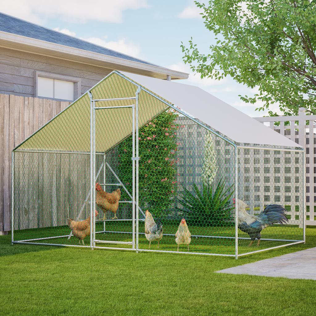 Chicken Coop with Metal Climbing Frame, Weatherproof Aviary 3x2m with Roof and Large Run Area - Safe Enclosure for Chickens and Small Animals