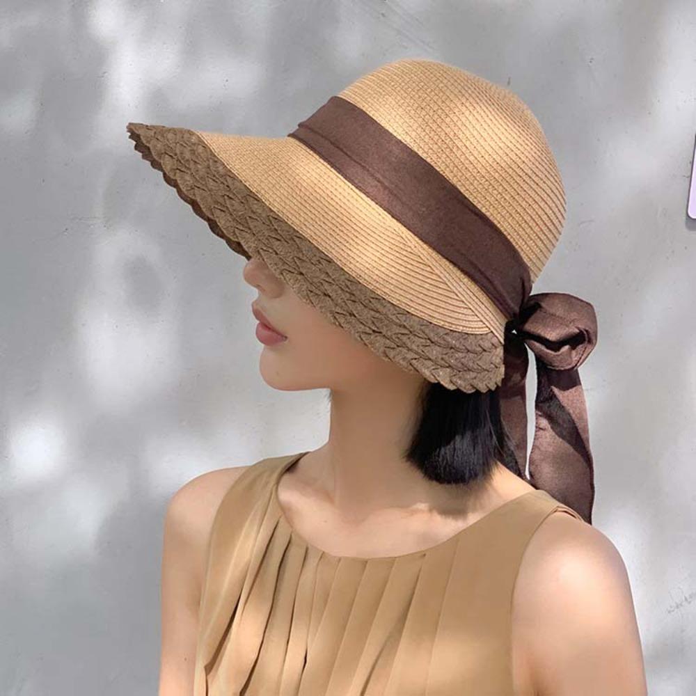 Foldable Straw Weaving Beach Hat Hollow Out Bucket Hat Big Brimmed Woven Cap  Travel