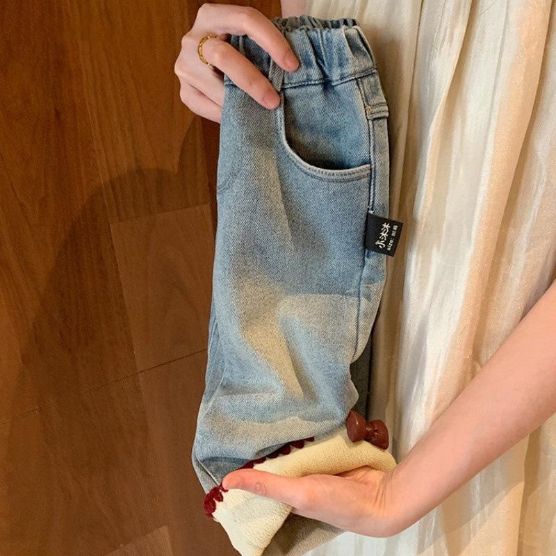 Girls' Velvet Thickened Jeans New Korean Children's Baby Girls' Fashionable Versatile Children's Pants  Autumn and Winter