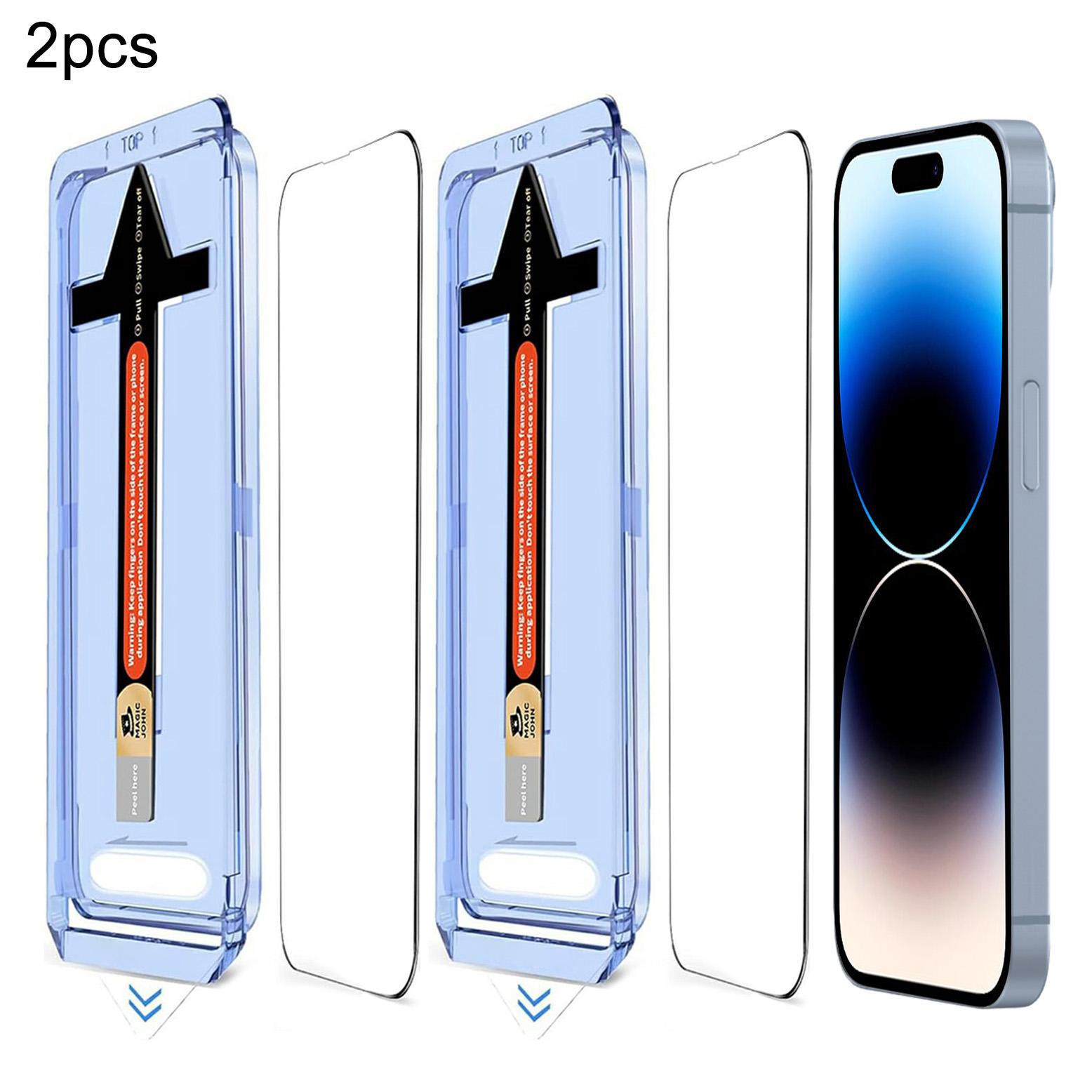 

2 Sets For iPhone 14 Pro Tempered Glass HD Clear Screen Protector with Automatic Dust Removal Tool As Shown A