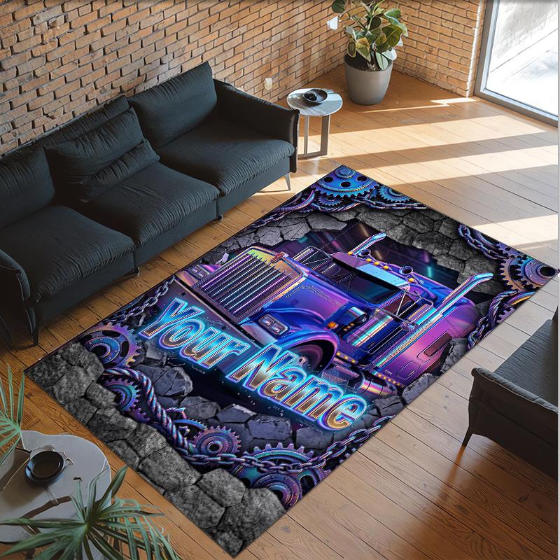 Truck Theme Crystal Velvet Rug Personalized Custom Name Text Soft Floor Mat Home Decor