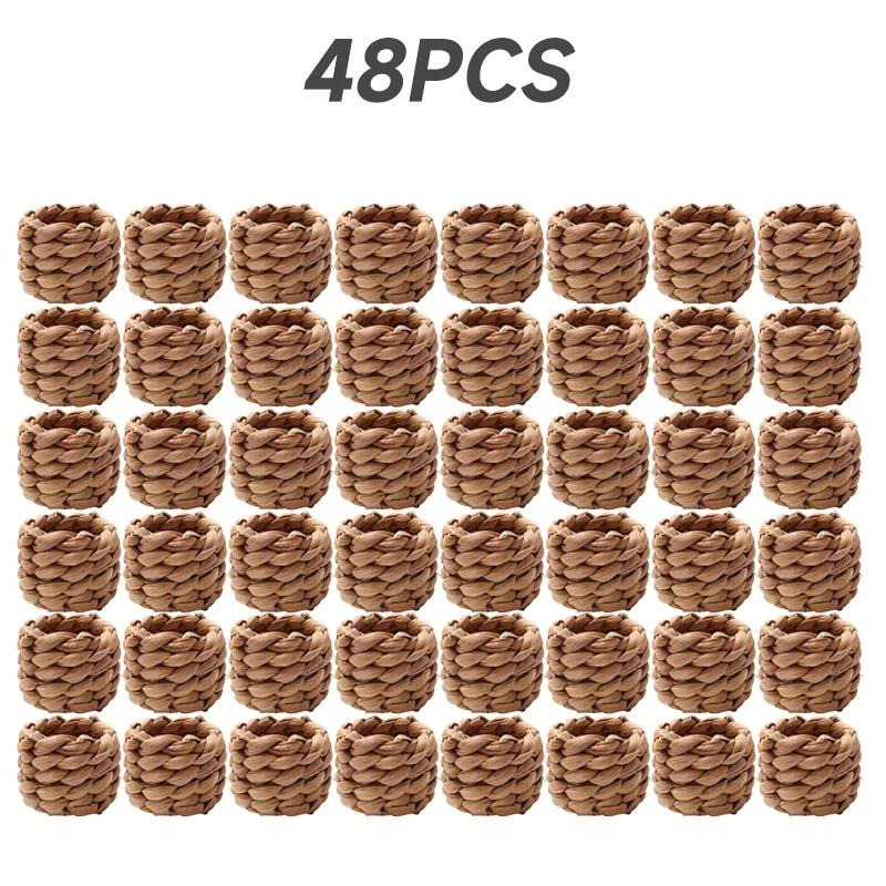 1-48Pcs Hand Woven Napkin Rings Watercress Grass Napkin Rings Straw Napkin Clasps Napkin Rings Tableware Decorations