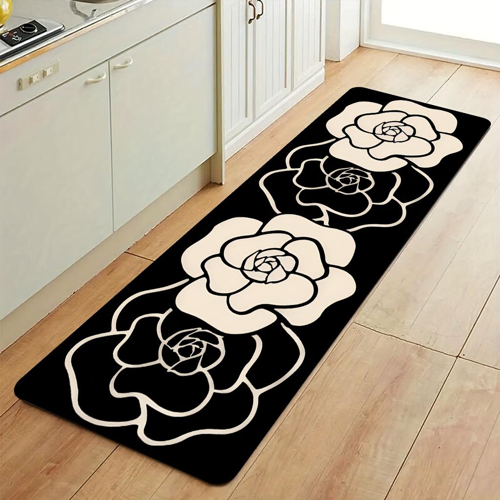 1Pcs Anti Fatigue Kitchen Rugs, Minimalist Camellia Print Waterproof Non-Slip Thick Cushioned Kitchen Mat Heavy Duty Comfort Standing Mat for Kitchen