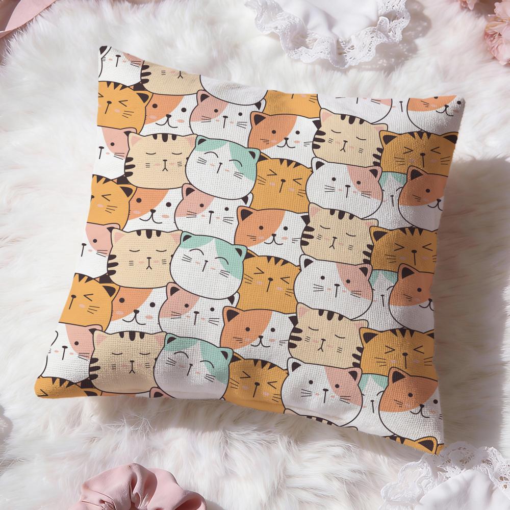 Cute Cats Themed Cushion Cover Premium Comfort Reversible Pillow Cove -Two In One Design for Any Room & Car Interior