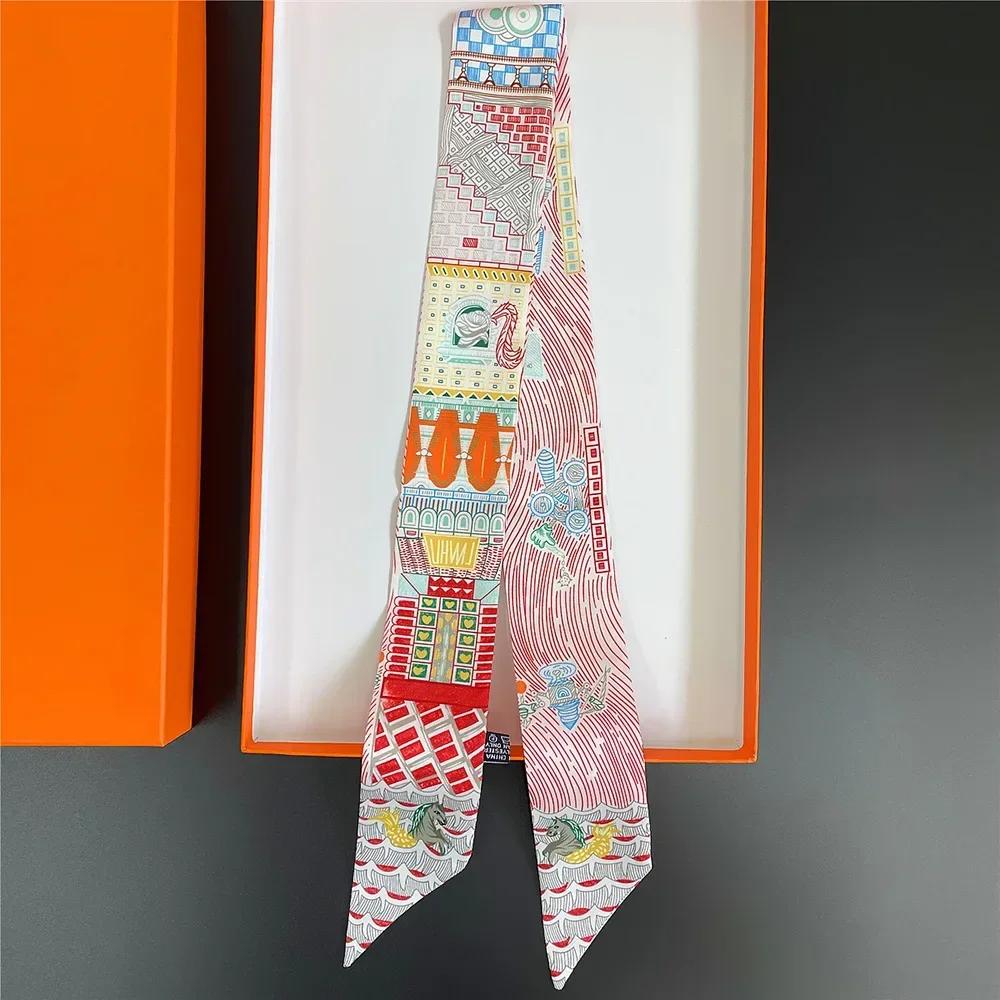 Long Lady Bag Silk Scarf Skinny Neck Hair Scarfs For Women Band Headwear Handbag Tie Ribbons  New Handle Wraps Summer