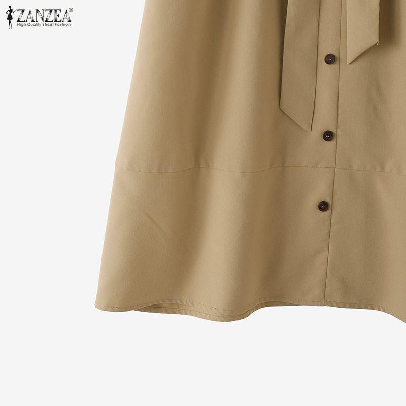 ZANZEA Lässiges, einfarbiges, lockeres Kurzarmkleid mit V-Ausschnitt für Damen