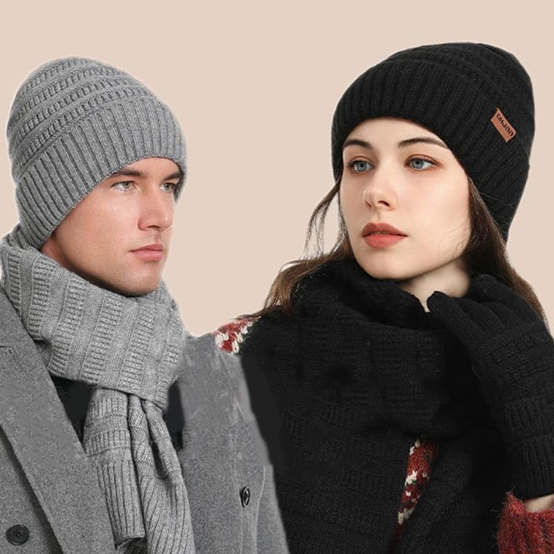 Winter Scarf Hat Gloves Set Acrylic Fibre Warm Accessories For Skiing Hiking Outdoor Activity Cold Weather Essential