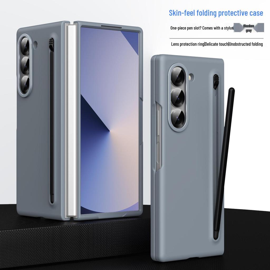 Samsung Z Fold7/6 Case: Cross-border Compatible, Folding Screen, Pure Color, Skin-Feel Design with Stylus Holder
