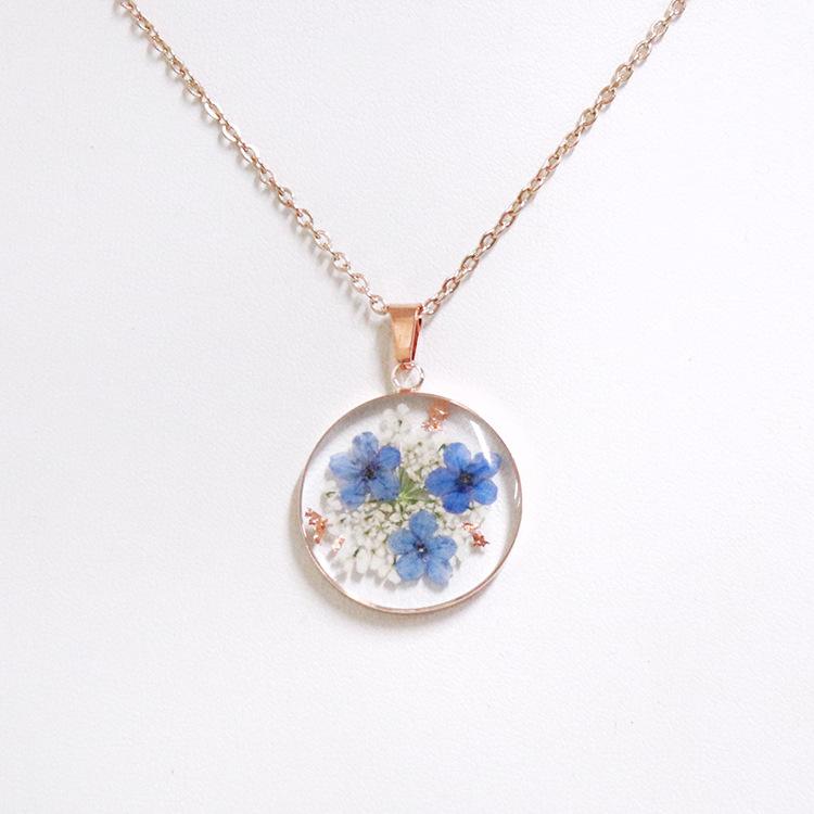 Ivy Rose Gold Forget-Me-Not Pendant Real Dried Flower Jewelry Transparent Resin Crafts Premium Necklace
