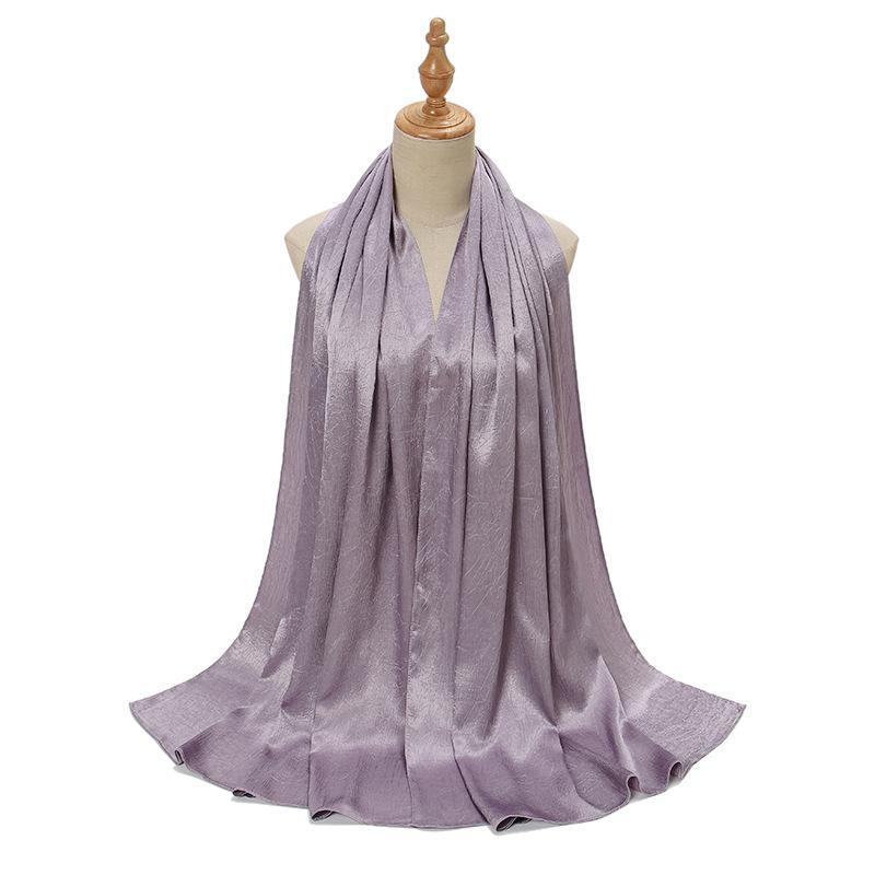 New Satin Silky Simulation Silk Long Scarf Shawl Pleated Solid Color Women's Long Scarf Headscarf