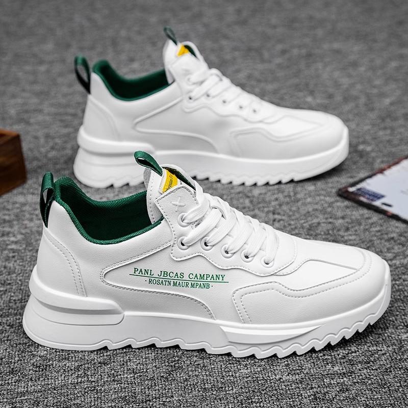 Popularne buty męskie celebrytów internetowych jesienne wszechstronne sportowe casualowe buty do biegania buty na deskę skórzana powierzchnia wodoodporne i antypoślizgowe białe modne sh