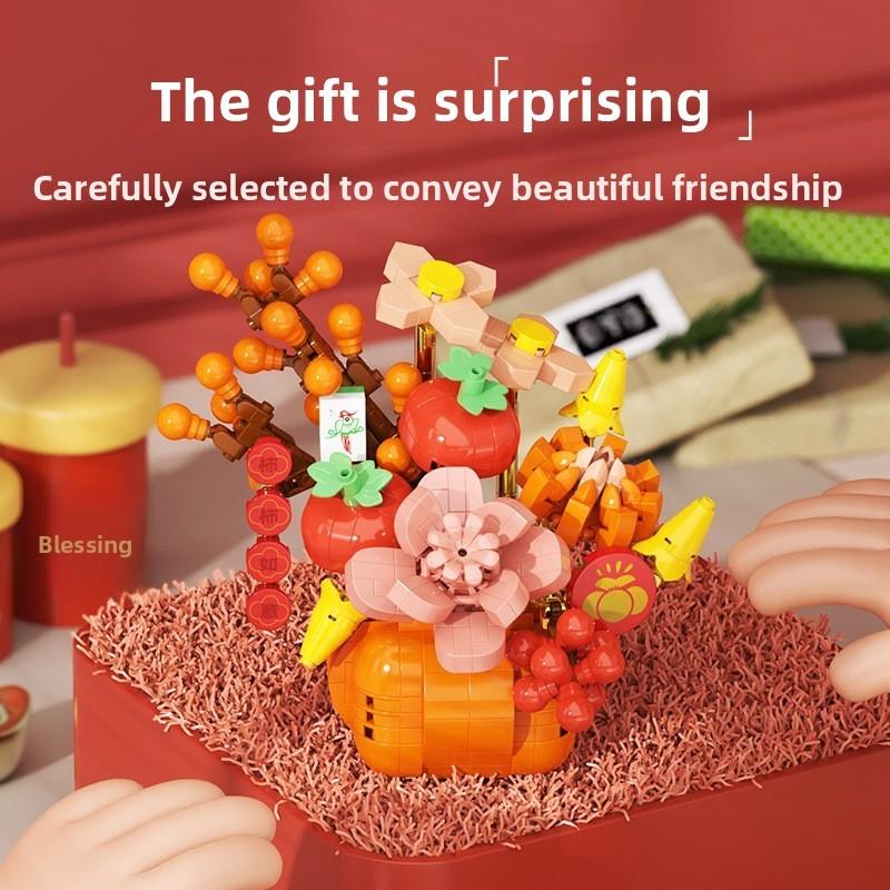 Lunar New Year Flower Basket Building Block Set For Gift Giving Decor Festive