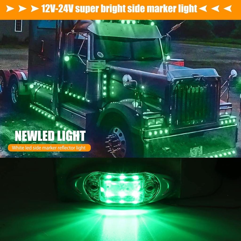 Biqing 4 Stück 6LED Markierungsleuchte 24V Grün Seitenmarkierungsleuchte LKW Seitenmarkierungsleuchte, Geeignet für LKW/Pickup/Wohnwagen/Wohnmobil/Bus/Boot