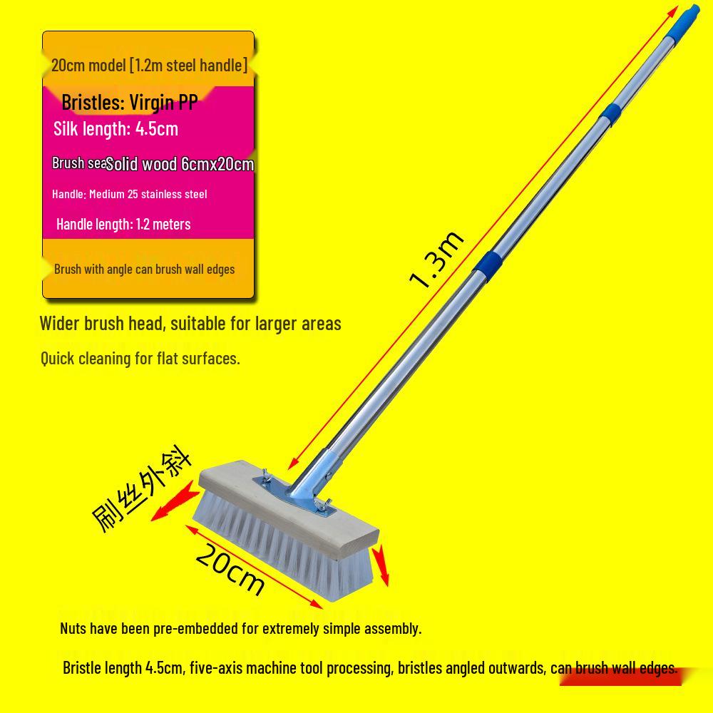 Long-Handled Stiff-Bristled PP Floor Scrubbing Brush for Kitchen, Bathroom, Outdoor, and Cement